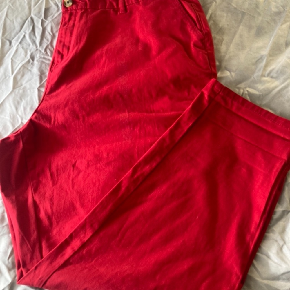 Vibrant Red Elastic Waist Trousers - Picture 2 of 4